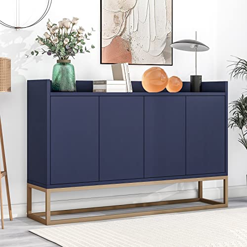 ADWOLT Elegante & Minimalistische Marineblau Sideboard, 120×30×80 cm, 4-Türige, Grifflose Buffetschrank für Küche, Wohnzimmer & Esszimmer von ADWOLT