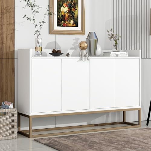 ADWOLT Elegante & Minimalistische weiß Sideboard, 120×30×80 cm, 4-Türige, Grifflose Buffetschrank für Küche, Wohnzimmer & Esszimmer von ADWOLT