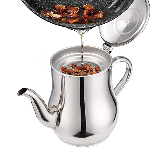 ADWOLT Fetttrennkanne Ölsieb Topf 18oz/0.5L,Edelstahl Kanne mit Sieb,Fettabscheider Speiseölkanne Edelstahl für Frittieröl Speisefett Restaurant Hause Küche Suppe Sieb Tasse von ADWOLT