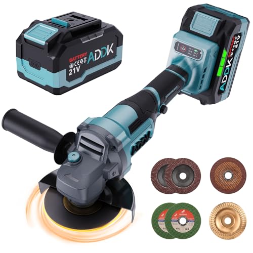 Akku Winkelschleifer 125 mm, 21V Winkelschleifer mit 1 x 4,0Ah-Akku, 6-Stufig Regelbar, 9000 U/min Brushless-Motor Metallschleifer mit Fächerscheibe zum Trennen, Entzundern und Schleifen von ADWOLT