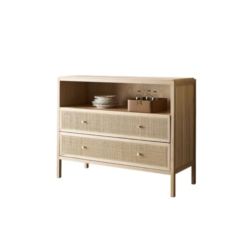 Küchenschrank Sideboard Retro Schubladen Massivholz Rattan Storage Storage Schrank mit Doppelschublade for Home (Color : Solid Wood Color and c von ADYHBFGT