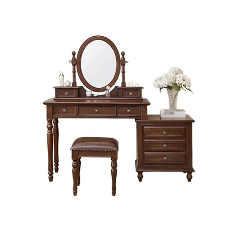 Schminktisch Holz Frisiertisch Nachttisch Schlafzimmer Schminktisch mit Stauraum und Hocker Frisiertisch Mit Spiegel von ADYHBFGT