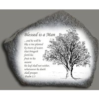 Hand Bemalt Kunst Zeichnung Von Baum Auf Stein Mit Bibel-Vers Psalmen 1 3 von ADorElizdonArtwork