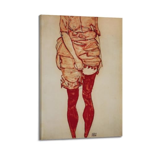 ADovz Stehende Frau in Rot Poster von Egon Schiele Wandkunst Scroll Leinwand Gemälde Bild Wohnzimmer Dekor Zuhause 30 x 45 cm von ADovz