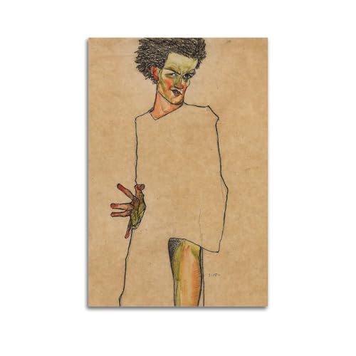 Selbstporträt-Poster von Egon Schiele, Bilddruck, Wandkunst, Gemälde, Leinwand, Kunstwerk, Geschenkidee, Raumästhetik, 50 x 75 cm von ADovz