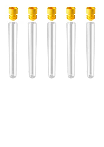 AE-GLAS: 5 Stück Reagenzgläser Kunststoff 12ml mit Deckel (100x16mm) Transparent Reagenzgläsern Reagenzglas Stopfen (5x Gelb) von AE-GLAS
