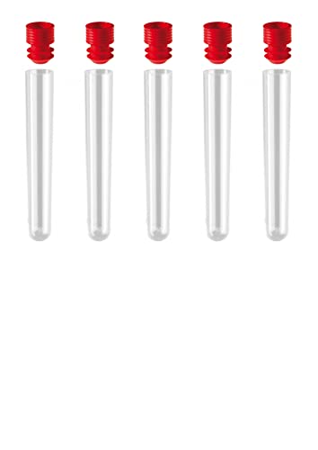 AE-GLAS: 5 Stück Reagenzgläser Kunststoff mit Deckel 12ml Transparent (100x16mm) Reagenzgläsern Reagenzglas mit Stopfen (5x Rot) von AE-GLAS