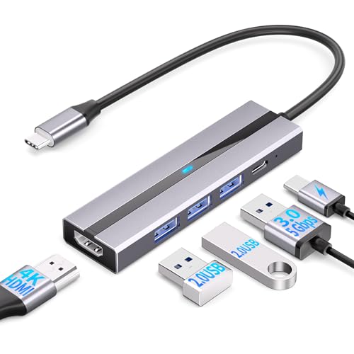 AEARJOHN USB C Hub (5 in 1) Aluminiumgehäuse, Typ C zu USB-C PD100W, 4K HDMI, USB 3.0, 2 x USB 2.0 von dutis