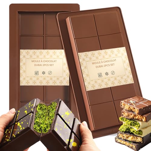 AECIASO Schokoladenform Silikon Tief, 2 Stück Schokoladentafel Form, Dubai Schokolade Form, Extra Tiefe Silikonform für Pistazien-Schokoriegel, Pralinen und Süßigkeiten, BPA-frei AECIASO Schokoladenform Silikon Tief, 2 Stück Schokoladentafel Form, Dubai Schokolade Form, Extra Tiefe Silikonform für Pistazien-Schokoriegel, Pralinen und Süßigkeiten, BPA-frei von AECIASO