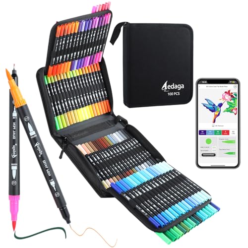 AEDAGA 100 Farben Nummerierte Filzstifte Set mit App, Dual Brush Pen Set (Pinsel & Feine Spitze) für Erwachsene & Kinder, Mandala Stifte für Ausmalbücher, Bullet Journal, Handlettering & Kalligraphie von AEDAGA