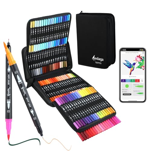 AEDAGA 120 Farben Nummerierte Filzstifte Set mit App, Dual Brush Pen Set (Pinsel & Feine Spitze) für Erwachsene & Kinder, Mandala Stifte für Ausmalbücher, Bullet Journal, Handlettering & Kalligraphie von AEDAGA