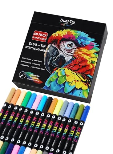AEDAGA 120 Farben Acrylmalstifte, 60er Pack Acrylmalstifte mit Doppelpinselspitze für Kinder und Erwachsene, Acrylstifte für Steine, Eier, Holz, Felsen, Leinwand, Plastik, Glas, Keramik AEDAGA 120 Farben Acrylmalstifte, 60er Pack Acrylmalstifte mit Doppelpinselspitze für Kinder und Erwachsene, Acrylstifte für Steine, Eier, Holz, Felsen, Leinwand, Plastik, Glas, Keramik von AEDAGA