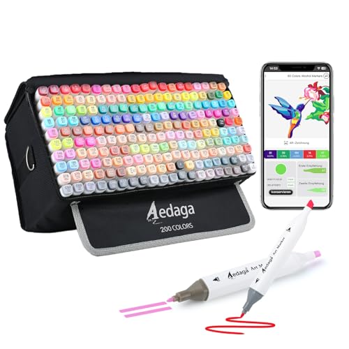 AEDAGA 200 Farben Alkohol Marker mit App, Doppelspitze Alcohol Marker mit Ständer-Etui für Erwachsene & Kinder, Alkohol Stifte für Malen, Skizzieren & Zeichnen AEDAGA 200 Farben Alkohol Marker mit App, Doppelspitze Alcohol Marker mit Ständer-Etui für Erwachsene & Kinder, Alkohol Stifte für Malen, Skizzieren & Zeichnen von AEDAGA