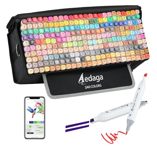 AEDAGA 240 Farben Alkohol Marker mit App, Doppelspitze Alcohol Marker mit Ständer-Etui für Erwachsene & Kinder, Alkohol Stifte für Malen, Skizzieren & Zeichnen AEDAGA 240 Farben Alkohol Marker mit App, Doppelspitze Alcohol Marker mit Ständer-Etui für Erwachsene & Kinder, Alkohol Stifte für Malen, Skizzieren & Zeichnen von AEDAGA