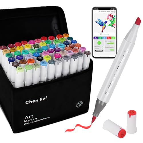 AEDAGA 60 Farben Alkohol Marker Pinselspitze mit App, Doppelspitze (Pinsel & Meißel) Alcohol Marker für Erwachsene und Kinder, Alkoholmarker für Malen, Skizzieren und Zeichnen von AEDAGA
