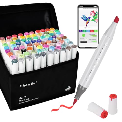 AEDAGA 80 Farben Alkohol Marker Pinselspitze mit App, Doppelspitze (Pinsel & Meißel) Alcohol Marker für Erwachsene und Kinder, Alkoholmarker für Malen, Skizzieren und Zeichnen von AEDAGA