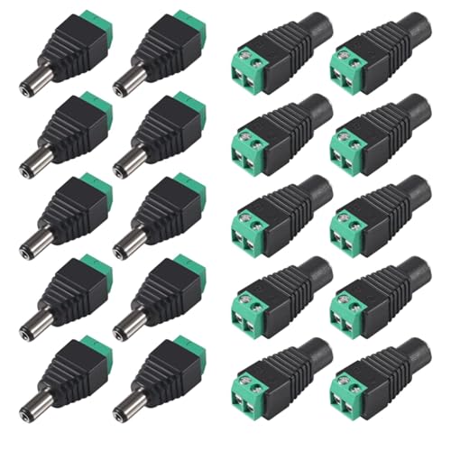 AEDIKO 10 Pairs DC Power Connector 5.5mm x 2.1mm 12V Power Jack Adapter 10x Male and 10x Female for Led Strip CCTV Security Camera Cable Wire Ends Plug Barrel Adapter AEDIKO 10 Pairs DC Power Connector 5.5mm x 2.1mm 12V Power Jack Adapter 10x Male and 10x Female for Led Strip CCTV Security Camera Cable Wire Ends Plug Barrel Adapter von AEDIKO