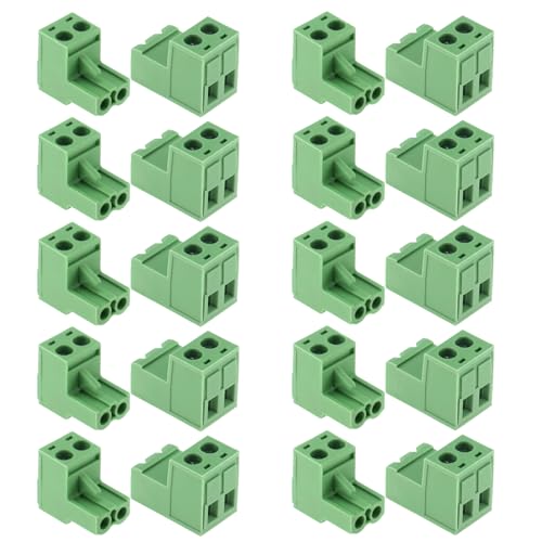 AEDIKO 10 Sets 5,08 mm Pitch Screw Terminal Block Connector Kit 2Pin Pluggable Quick Male and Female Connector 300V 20A for 12-24AWG Cable von AEDIKO
