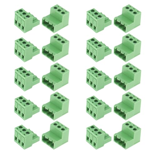 AEDIKO 10 Sets 5,08 mm Pitch Screw Terminal Block Connector Kit 3Pin Pluggable Quick Male and Female Connector 300V 20A for 12-24AWG Cable von AEDIKO