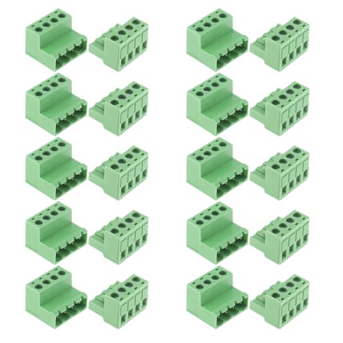 AEDIKO 10 Sets 5,08 mm Pitch Screw Terminal Block Connector Kit 4Pin Pluggable Quick Male and Female Connector 300V 20A for 12-24AWG Cable von AEDIKO