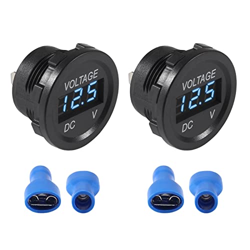 AEDIKO 2pcs DC 12V Car Voltage Gauge LED Display Waterproof Voltmeter Digital Round Panel Voltmeter Compatible with Vehicle Motorcycle Truck ATV UTV Car Boat von AEDIKO