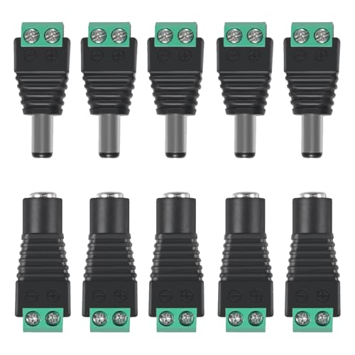 AEDIKO 5 Pairs DC Power Connector 5.5mm x 2.1mm 12V Power Jack Adapter 10x Male and 10x Female for Led Strip CCTV Security Camera Cable Wire Ends Plug Barrel Adapter AEDIKO 5 Pairs DC Power Connector 5.5mm x 2.1mm 12V Power Jack Adapter 10x Male and 10x Female for Led Strip CCTV Security Camera Cable Wire Ends Plug Barrel Adapter von AEDIKO