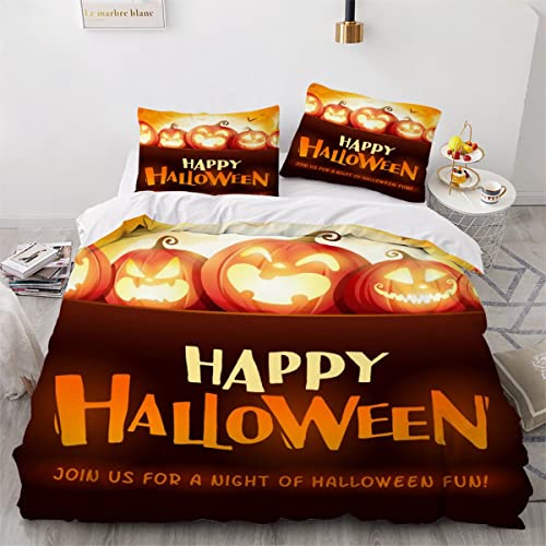 AEESS Bettbezüge 135x200 Halloween-Kürbis 3D Motiv Bettwäsche-Sets 3 Teilig Kuschelig Atmungsaktive Bettwäsche Herbstparty Betten Set mit Reißverschluss und 2 Kissenbezug 80x80 Kinder Jungen Mädchen von AEESS