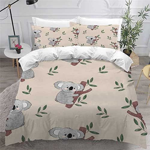 AEESS Bettbezüge 135x200 Koala Wombat 3D Motiv Bettwäsche-Sets 3 Teilig Kuschelig Atmungsaktive Bettwäsche Süßer Cartoon Betten Set mit Reißverschluss und 2 Kissenbezug 80x80 Kinder Mädchen Jungen von AEESS