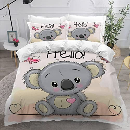 AEESS Bettbezüge 135x200 Koala Wombat 3D Motiv Bettwäsche-Sets 3 Teilig Kuschelig Atmungsaktive Bettwäsche Süßer Cartoon Betten Set mit Reißverschluss und 2 Kissenbezug 80x80 Kinder Mädchen Jungen von AEESS