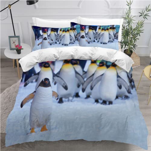 AEESS Bettbezüge 135x200 Pinguin 3D Motiv Bettwäsche-Sets 3 Teilig Kuschelig Atmungsaktive Bettwaren Süße Tiere Betten Set mit Reißverschluss und 2 Kissenbezug 80x80 Kinder Jungen Mädchen von AEESS