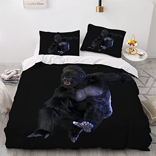 Bettbezüge 155x220 Gorilla 3D Motiv Bettwäsche-Sets 3 Teilig Kuschelig Atmungsaktive Bettwaren Wildtiere Betten Set mit Reißverschluss und 2 Kissenbezug 80x80 Kinder Jungen Mädchen von AEESS