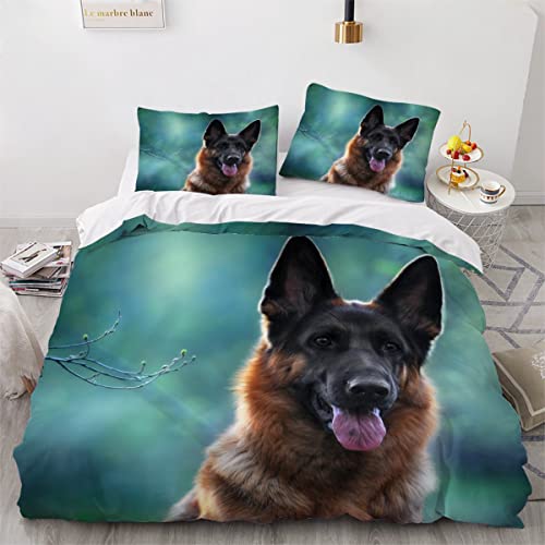 Kinderbettwäsche 155x220 Deutscher Schäferhund 3D Druck Bettbezüge Weich Pflegeleicht Bettwäsche-Sets Süße Tiere Mikrofaser Bettbezug mit Reißverschluss und 2 Kissenbezug 80x80 für Jungen Mädchen von AEESS