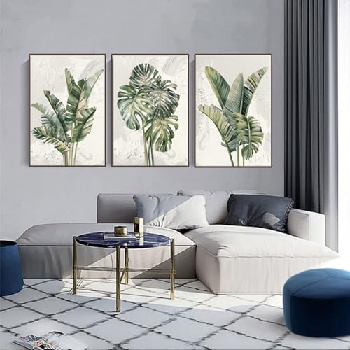 3-teiliges Poster Set grüne Bananenblätter ,Moderne Wandbilder Wohnzimmer Schlafzimmer Deko Poster,Leinwandbild Poster Kunstdruck, Home Hintergrund Wanddekoration Poster,ohne Rahmen (70X100CM) von AEEYDDWE
