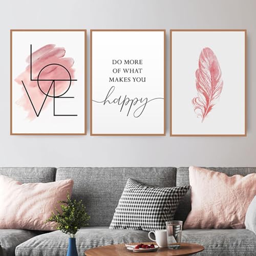 3er Set Abstrakt Poster,Mit Passenden Bildern im Farbigen Comic-Style,Bild mit rosa Federn und schwarzen Linien,Stilvolle Poster Wanddeko für Wohnzimmer & Schlafzimmer,Ohne Rahmen (70X100CM) von AEEYDDWE