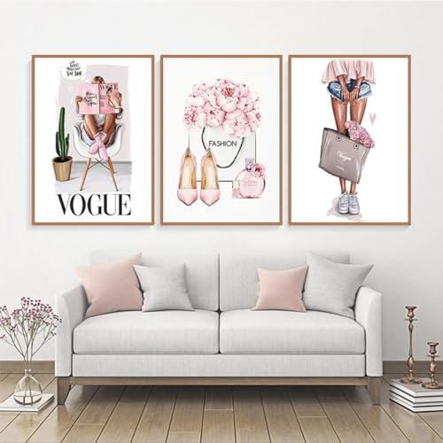 3er Set Abstrakt Poster,Mit Passenden Bildern im Farbigen Comic-Style,Romantisches rosa Schönheits- und Blumenthema,Stilvolle Poster Wanddeko für Wohnzimmer & Schlafzimmer,Ohne Rahmen (50X70CM) von AEEYDDWE