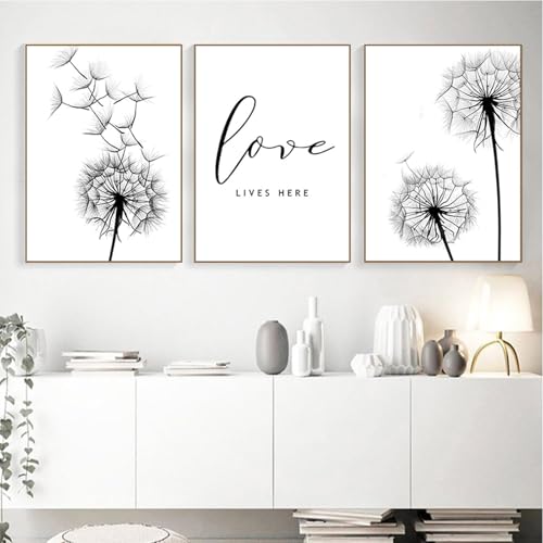 3er Set Premium Poster,Schwarz Weiß Pusteblume Bilder,Stilvolle Poster Wanddeko für Wohnzimmer & Schlafzimmer,Wandkunst Bilder Plakate und Drucke kunst Home Decoration,Ohne Rahmen (50X70CM) von AEEYDDWE