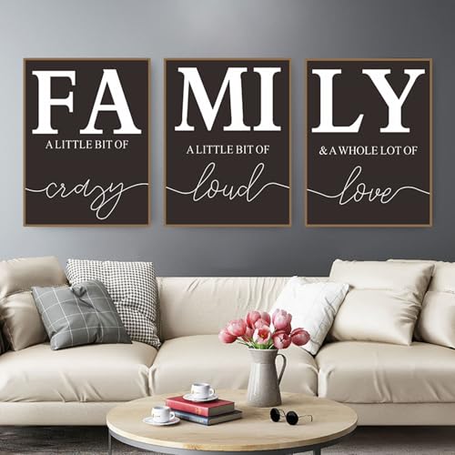 AEEYDDWE 3er Set Premium Poster,Englische Buchstaben FAMILY Thema,Morden Wandbilder für Wohnzimmer Schlafzimmer，Abstrakte Minimalistische Stil Leinwand Wandkunst Bilder，Ohne Rahmen (B,50X70CM) von AEEYDDWE