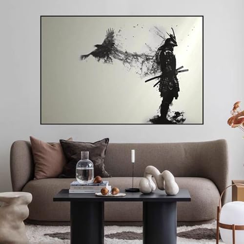 Abstraktes schwarz-weißes Wandgemälde japanischer Samurai,Stilvolle Poster Wanddeko für Wohnzimmer & Schlafzimmer,Wandkunst Bilder Plakate und Drucke kunst Home Decoration,Ohne Rahmen (50X70CM) von AEEYDDWE