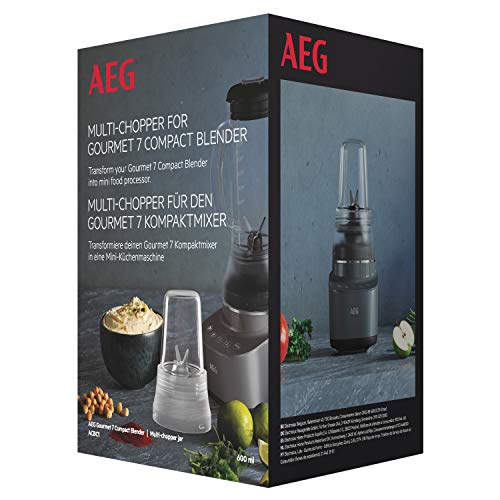 AEG ACBC1 (Multizerkleinerer für Gourmet 7 Kompakt-Mixer, Zerkleinern von Gemüse, Früchten, Nüssen und mehr, universell, einfache Reinigung, spülmaschinenfest, schwarz), glass von AEG