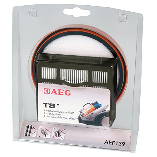 AEG AEF139 T8 Filter-Set für beutellose Staubsauger (1 Schaumfilter, 1 Hygienefilter, 1 Motorfilter, saubere Luft, verbesserte Saugleistung, passgenau, für AEG AT3550, 3560, 3570, schwarz) von AEG