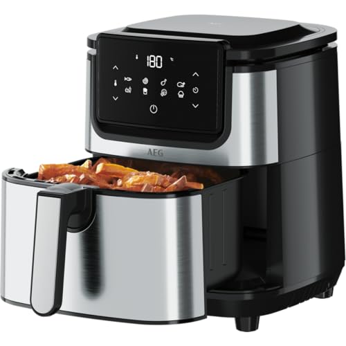 AEG AF6-1-4ST Heißluftfritteuse / Frittieren / Grillen / Braten / Backen ohne/wenig Öl / 8 Programme / 3,5 l Fassungsvermögen / spülmaschinenfest / LED Touch-Display / programmierbar / Edelstahl, Grau von AEG