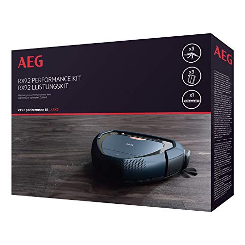 AEG ARK3 Performance Kit für Saugroboter RX9-2 (1 Bürstenrolle für Verschiedene Böden, 3 XXL Filter für die Aufnahme von Allergenen und Pollen, 3 Seitenbürsten für optimale Saugleistung, schwarz) von AEG