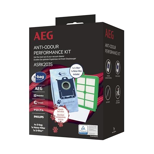 AEG ASRK203S S-Bag Performance Kit, 4X S-Bag Staubbeutel Anti-Odour,1x S-Filter Hygienefilter Waschbar, 1x Motor Filter, für Haustierbesitzer, Anti-Geruch, Hygieneverschluss, Beutelsauger AEG ASRK203S S-Bag Performance Kit, 4X S-Bag Staubbeutel Anti-Odour,1x S-Filter Hygienefilter Waschbar, 1x Motor Filter, für Haustierbesitzer, Anti-Geruch, Hygieneverschluss, Beutelsauger von AEG