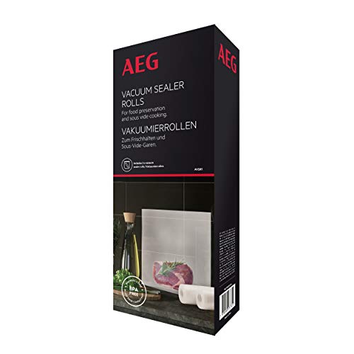 AEG AVSR1 Vakuumierrollen (Kühl- und gefrierschranktauglich, Frischhalten, Konservieren, Kochen, Sous-Vide-Garen, 7-Lagen, reißfest, individuell zuschneidbar, -30°C bis 110°C, transparent) von AEG