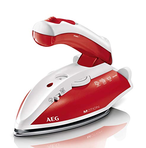 AEG DBT 800 Reise-Dampfbügeleisen/variabler,kontinuierlicher Dampf/ergonomischer Klappgriff/Reisebeutel/Edelstahl Bügelsohle/Dampfstoß 45g/Stoß /60ml/1,9mKabel/800W/0.9x19.5x13.5cm/rot,weiß von AEG