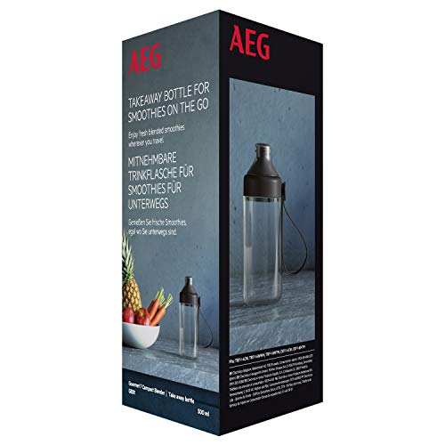 AEG GEB1 Trinkflasche to go (Zusatzflasche für Smoothies für unterwegs, BPA-freier Kunststoff, mit Handschlaufe, 0,5 Liter, passend für Mixer TB7/CB7) schwarz von AEG