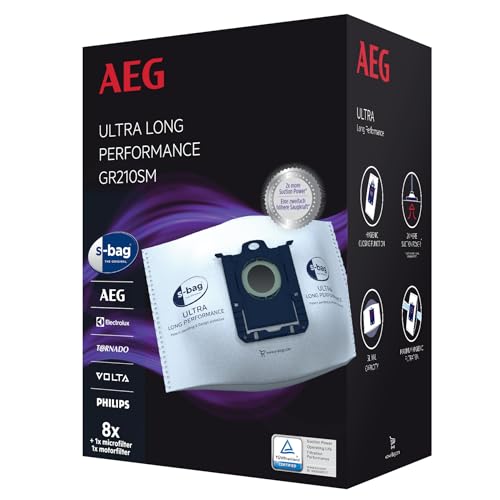 AEG GR210S s-bag Ultra Long Performance Staubsaugerbeutel (3 XXL Synthetik Staubbeutel für dauerhaft hohe Saugleistung, optimale Filtration, Hygieneverschluss, 5 Liter Volumen, weiß) von AEG