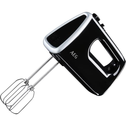 AEG HM3310 Handmixer, Power-Motor, 5 Stufen, Rührgerät, Rührbesen aus Edelstahl für optimale Schlag Rührergebnisse, 2 gehärtete Edelstahl-Rührbesen, spülmaschinenfest), Schwarz/Silber, 350 W von AEG