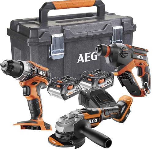 AEG JP18L3-402TB 3-teiliges Werkzeugset: Schlagbohrmaschine 18 V, bürstenloser Bohrer, 18 V, 125 mm bürstenlos, 2 Akkus 4,0 Ah, Gehäuse von AEG