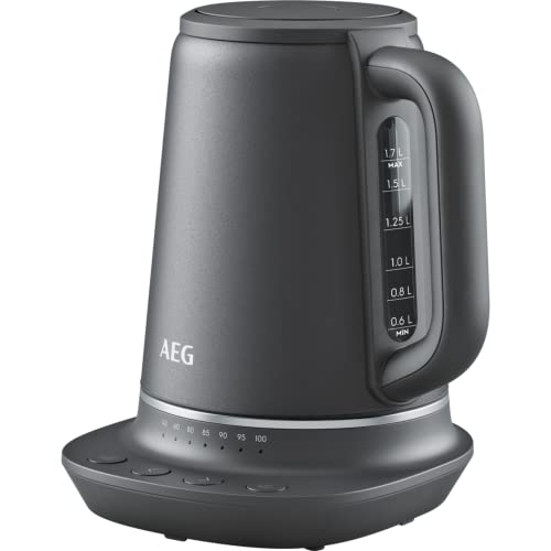 AEG K7-1-6BP Wasserkocher / 7 Temperaturstufen / 3-fache Sicherheitsabschaltung / Warmhaltefunktion / 1,7 Liter / Tropfschutz / einfache Reinigung / 360° Basis / Anti-Rutsch / LED-Anzeige / grau von AEG